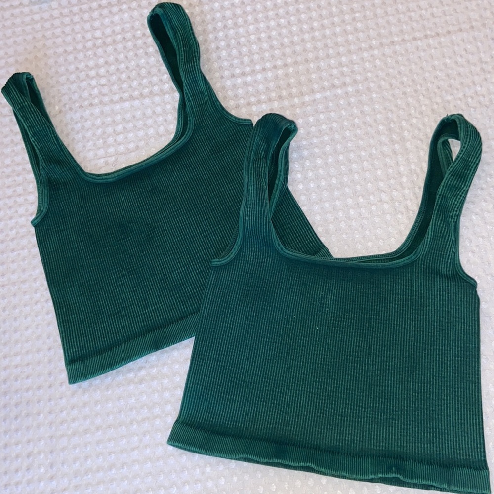 FREE PEOPLE Size XS/S Happiness Runs Square Neck Crop Tank Top Emerald Green - Picture 11 of 16